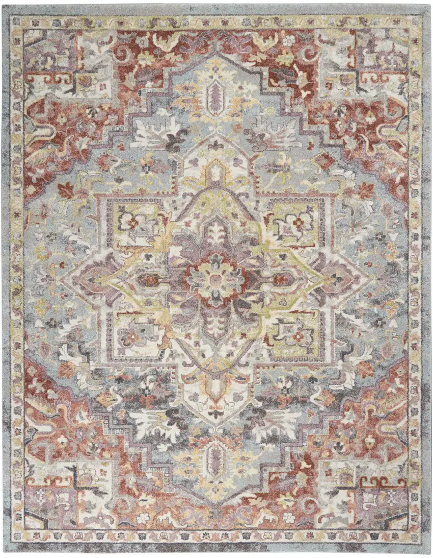Blue and Red Floral Distressed Area Rug Photo 2
