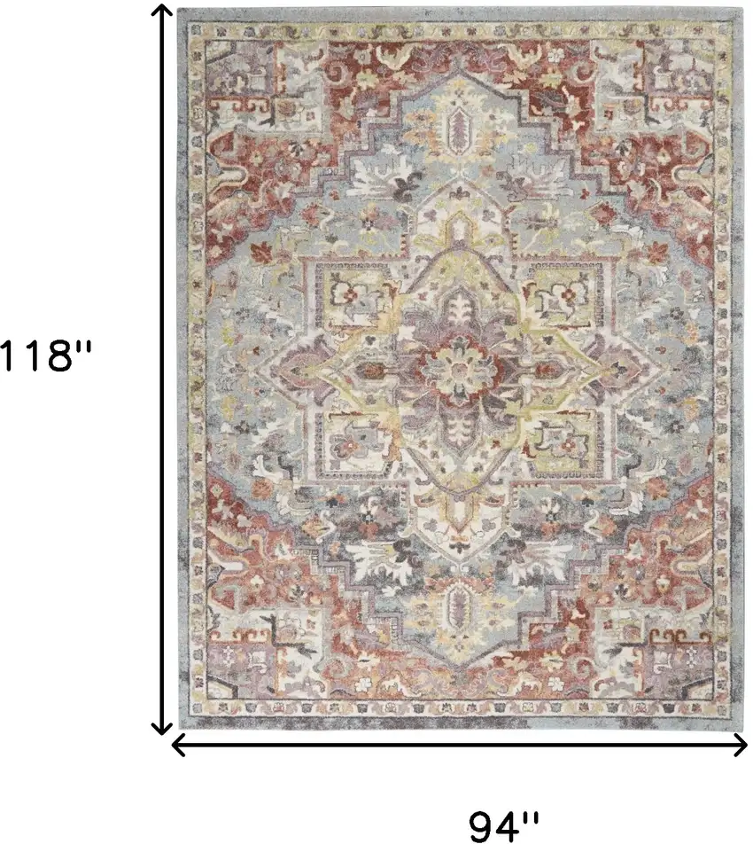 Blue and Red Floral Distressed Area Rug Photo 3