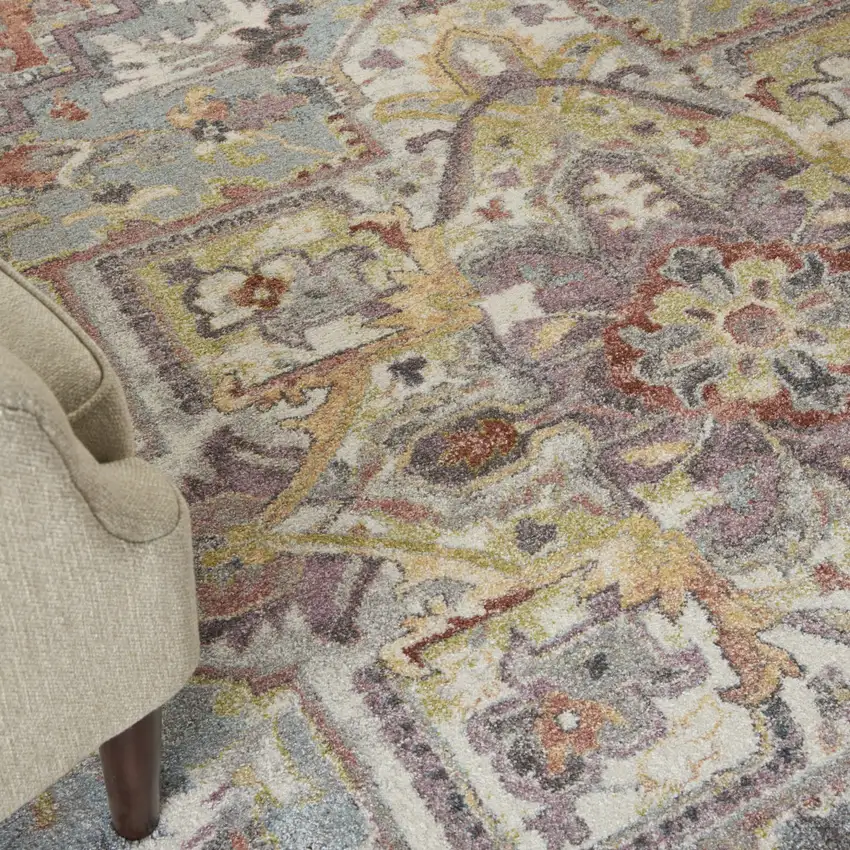 Blue and Red Floral Distressed Area Rug Photo 7