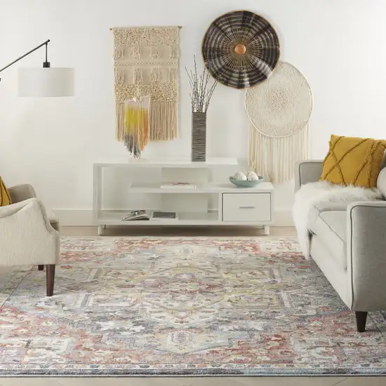 Blue and Red Floral Distressed Area Rug Photo 4