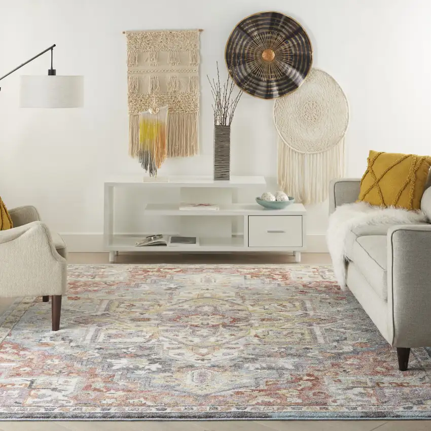 Blue and Red Floral Distressed Area Rug Photo 4