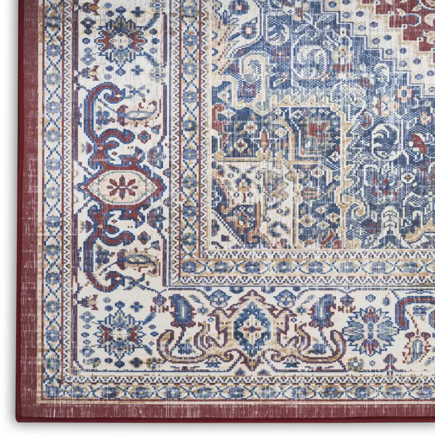 Blue and Red Floral Distressed Non Skid Area Rug Photo 6