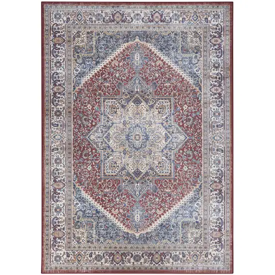 Blue and Red Floral Distressed Non Skid Area Rug Photo 2