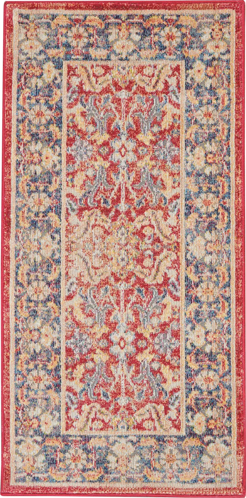 Blue and Red Floral Distressed Non Skid Area Rug Photo 9