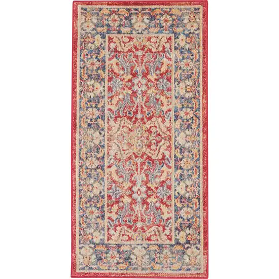 Blue and Red Floral Distressed Non Skid Area Rug Photo 2
