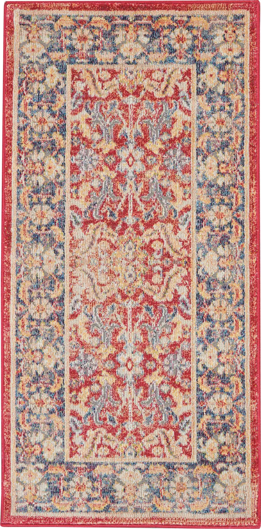 Blue and Red Floral Distressed Non Skid Area Rug Photo 2