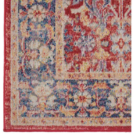 Blue and Red Floral Distressed Non Skid Area Rug Photo 8