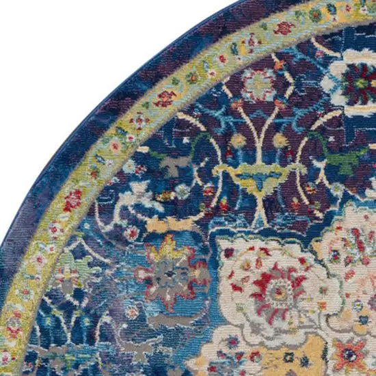 Blue and Red Floral Distressed Non Skid Area Rug Photo 3