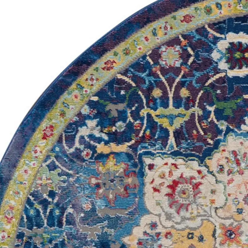 Blue and Red Floral Distressed Non Skid Area Rug Photo 3