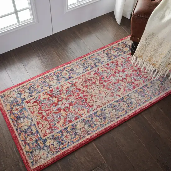 Blue and Red Floral Distressed Non Skid Area Rug Photo 5