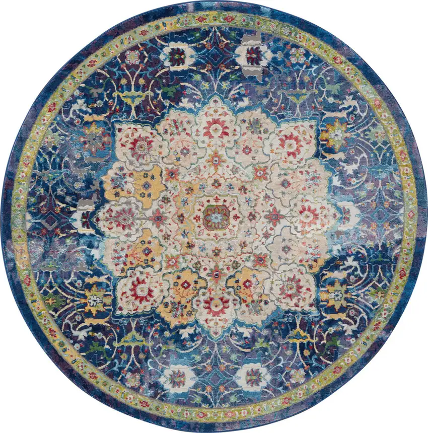 Blue and Red Floral Distressed Non Skid Area Rug Photo 1