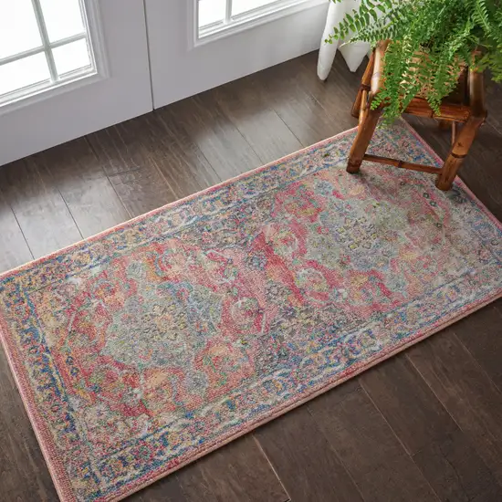 Blue and Red Floral Distressed Non Skid Area Rug Photo 5