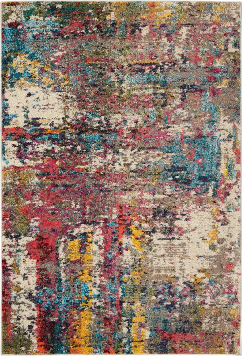 Blue and Red Floral Distressed Non Skid Area Rug Photo 1