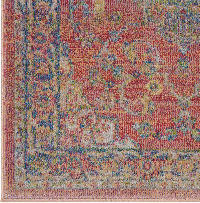 Blue and Red Floral Distressed Non Skid Area Rug Photo 8