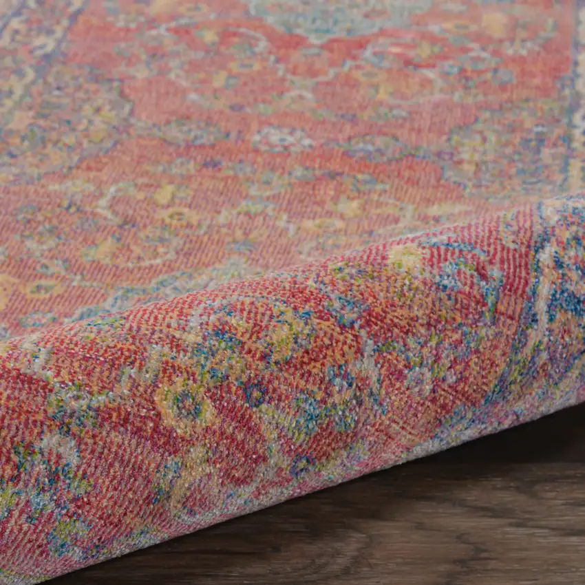 Blue and Red Floral Distressed Non Skid Area Rug Photo 7