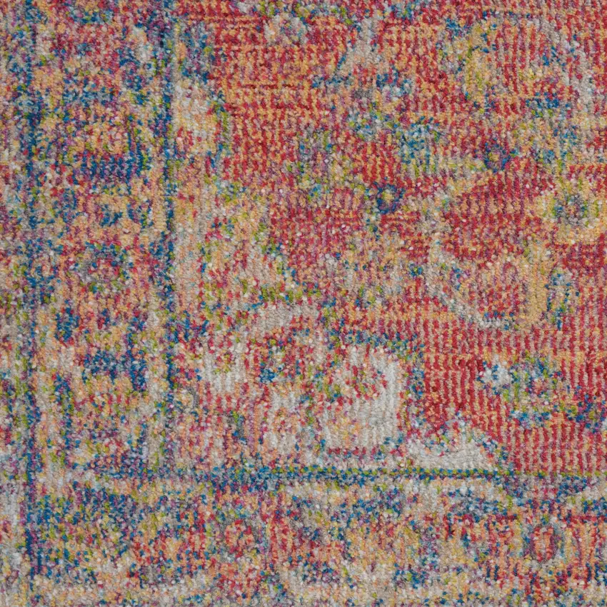 Blue and Red Floral Distressed Non Skid Area Rug Photo 5