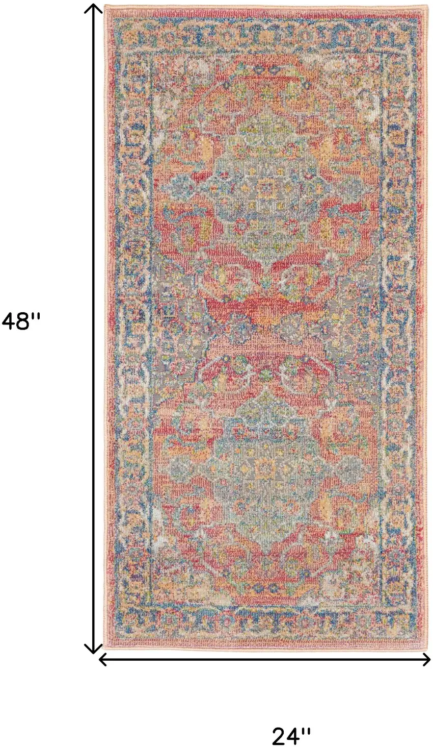 Blue and Red Floral Distressed Non Skid Area Rug Photo 3