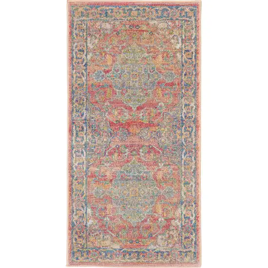 Blue and Red Floral Distressed Non Skid Area Rug Photo 9
