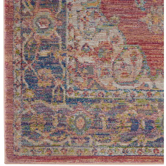 Blue and Red Floral Medallion Distressed Non Skid Area Rug Photo 8