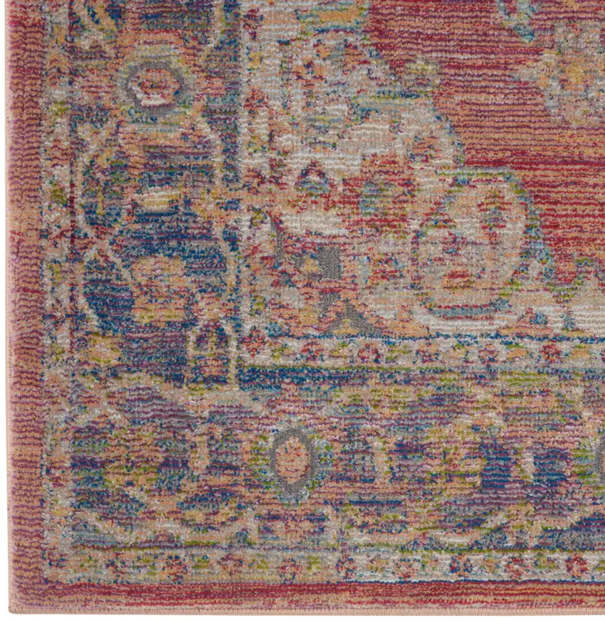 Blue and Red Floral Medallion Distressed Non Skid Area Rug Photo 8