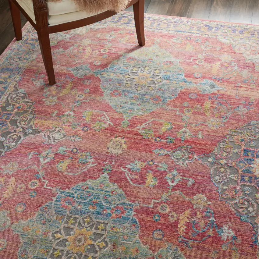 Blue and Red Floral Medallion Distressed Non Skid Area Rug Photo 4