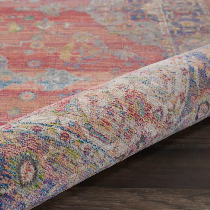 Blue and Red Floral Medallion Distressed Non Skid Area Rug Photo 7