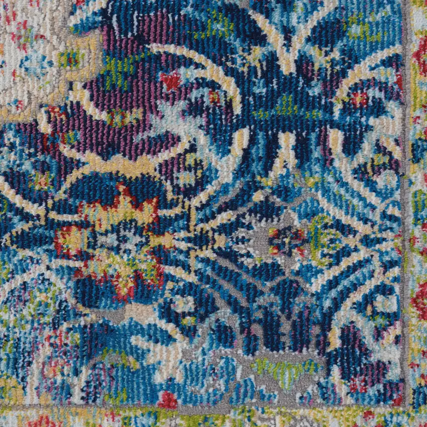 Blue and Red Floral Medallion Distressed Non Skid Area Rug Photo 1