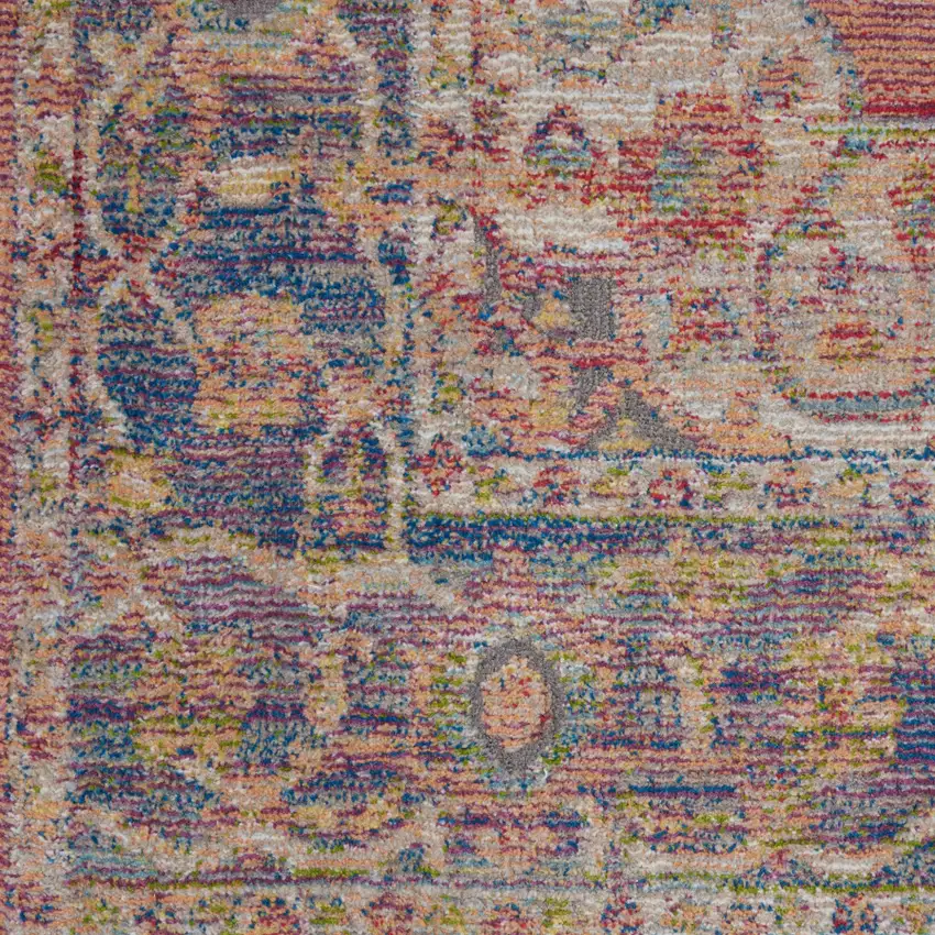 Blue and Red Floral Medallion Distressed Non Skid Area Rug Photo 6