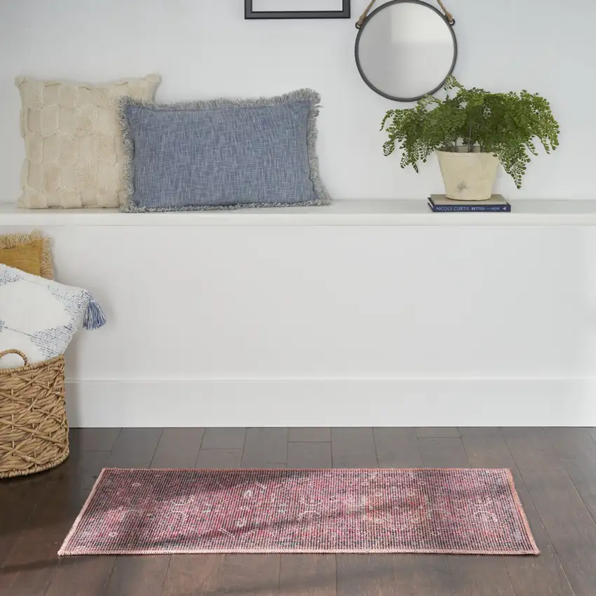 Blue and Red Floral Power Loom Distressed Area Rug Photo 7