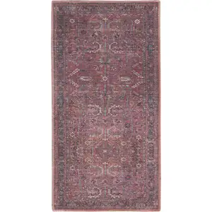 Photo of Blue and Red Floral Power Loom Distressed Area Rug