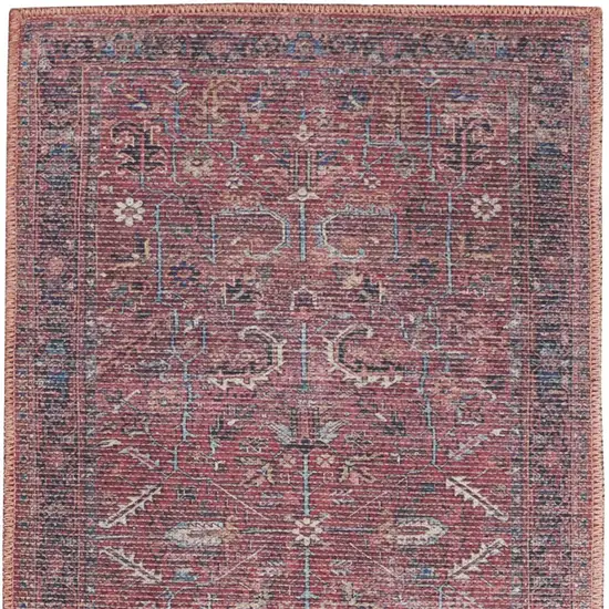 Blue and Red Floral Power Loom Distressed Runner Rug Photo 9