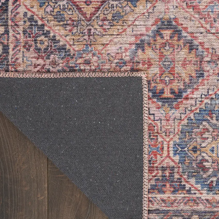 Blue and Red Floral Power Loom Distressed Washable Area Rug Photo 5