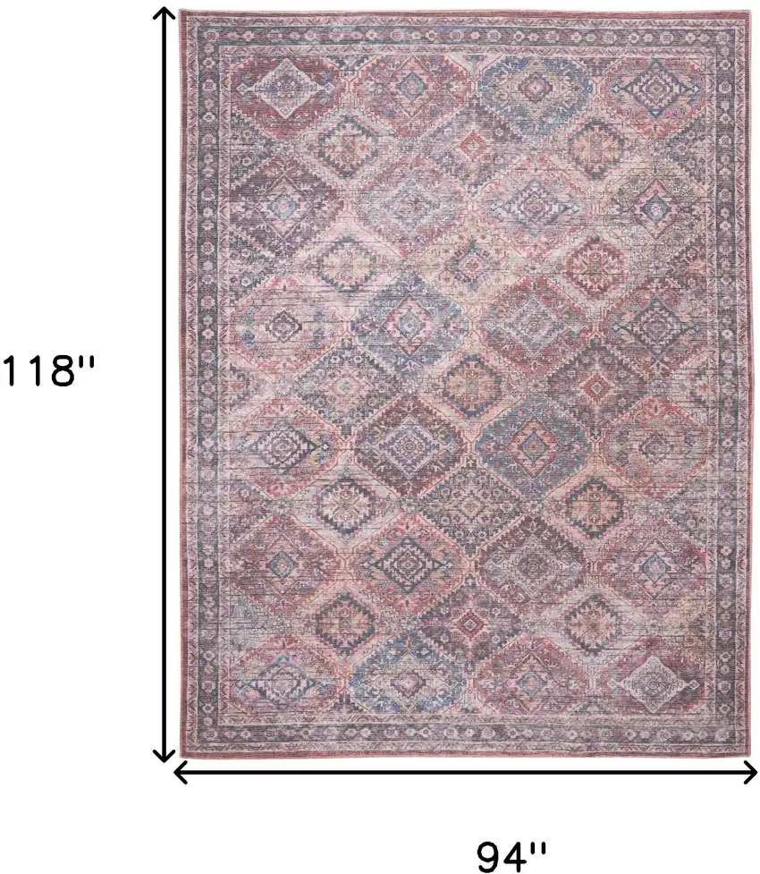 Blue and Red Floral Power Loom Distressed Washable Area Rug Photo 9
