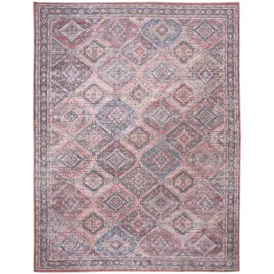 Blue and Red Floral Power Loom Distressed Washable Area Rug Photo 2