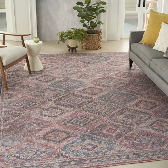 Blue and Red Floral Power Loom Distressed Washable Area Rug Photo 4