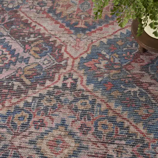 Blue and Red Floral Power Loom Distressed Washable Area Rug Photo 9
