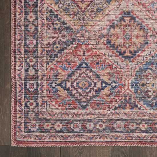 Blue and Red Floral Power Loom Distressed Washable Area Rug Photo 6