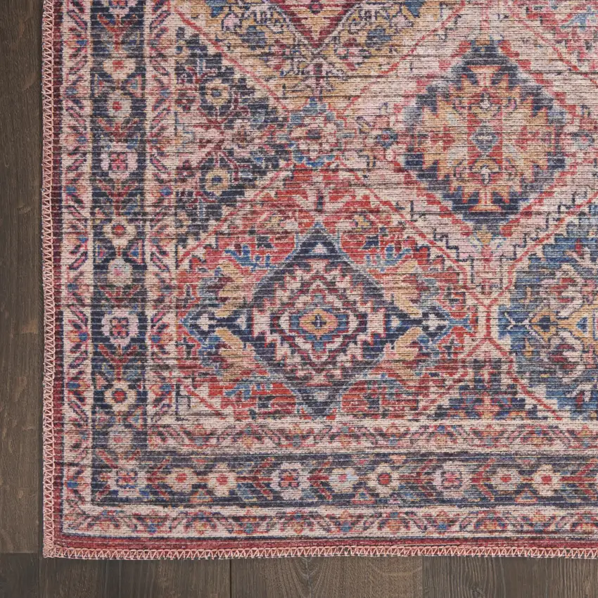 Blue and Red Floral Power Loom Distressed Washable Area Rug Photo 6