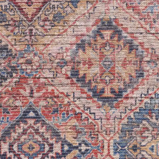Blue and Red Floral Power Loom Distressed Washable Area Rug Photo 7
