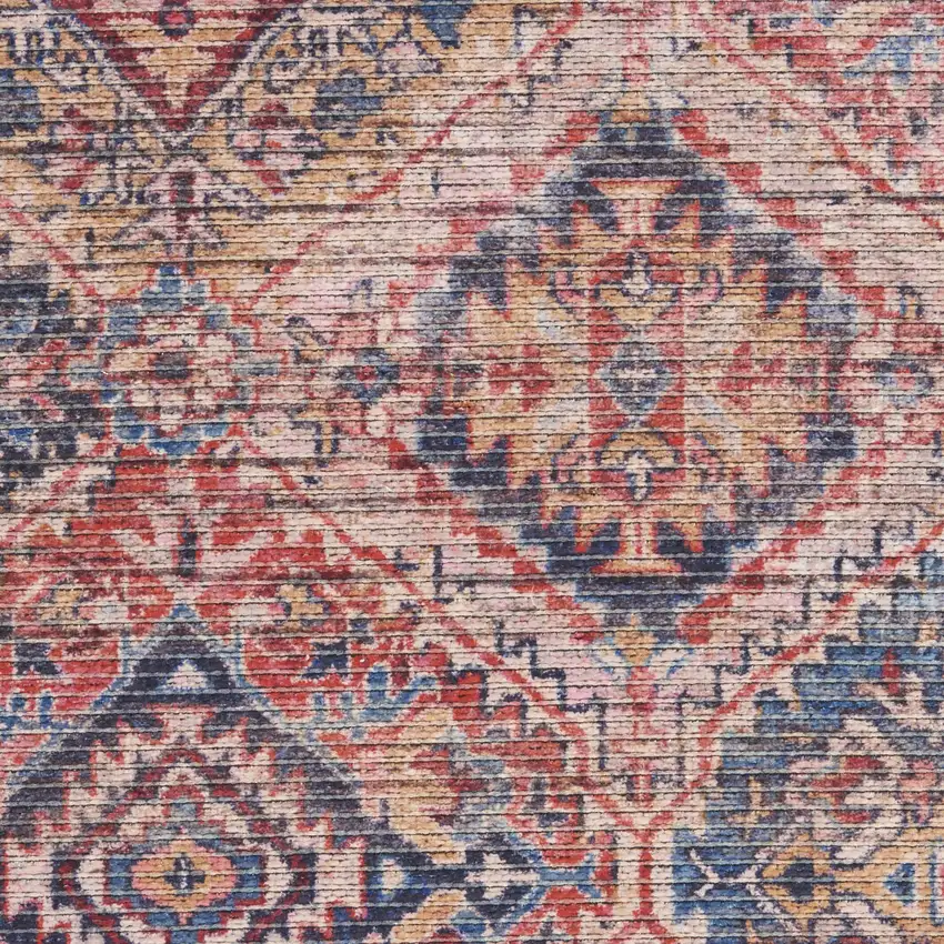 Blue and Red Floral Power Loom Distressed Washable Area Rug Photo 7