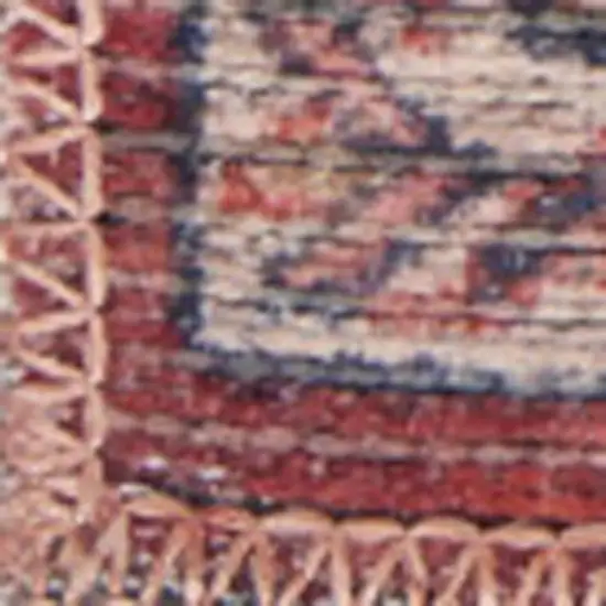 Blue and Red Floral Power Loom Distressed Washable Area Rug Photo 3