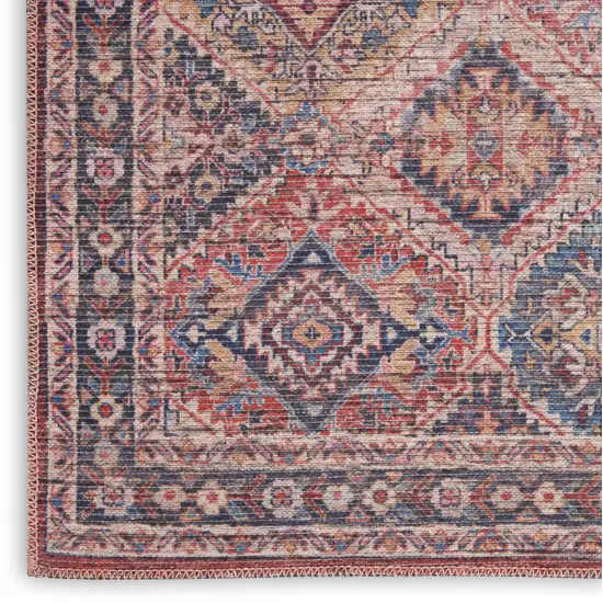 Blue and Red Floral Power Loom Distressed Washable Area Rug Photo 1