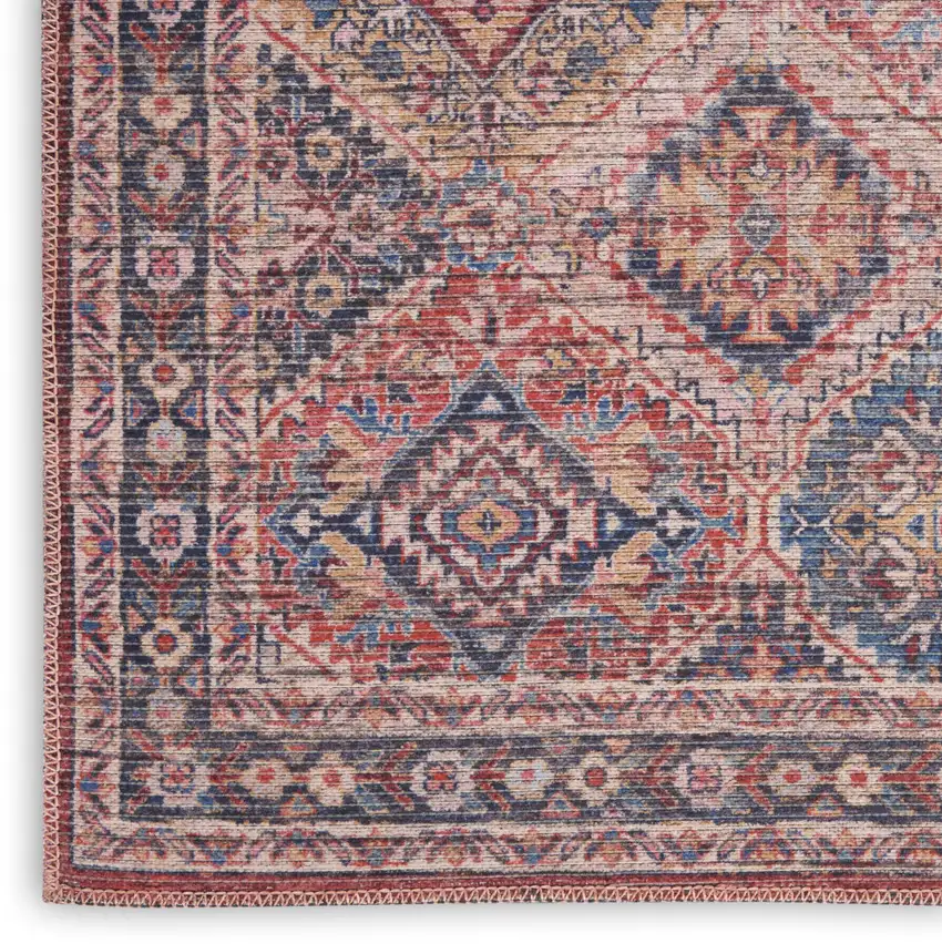 Blue and Red Floral Power Loom Distressed Washable Area Rug Photo 1