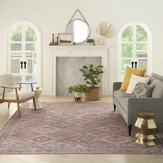 Blue and Red Floral Power Loom Distressed Washable Area Rug Photo 5