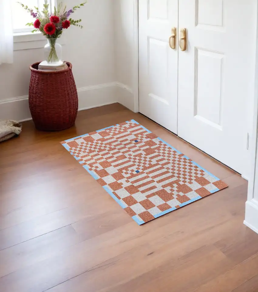 Blue and Red Geometric Non Skid Area Rug Photo 1