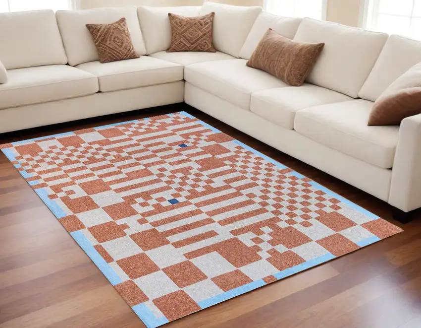 Blue and Red Geometric Non Skid Area Rug Photo 1