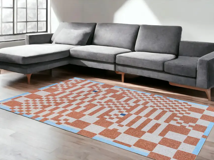 Blue and Red Geometric Non Skid Area Rug Photo 1