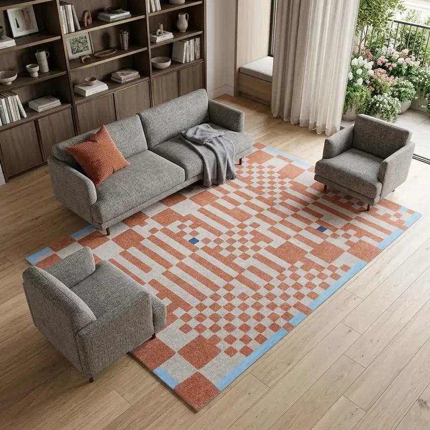 Blue and Red Geometric Non Skid Area Rug Photo 1