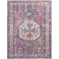 Photo of Blue and Red Geometric Power Loom Distressed Washable Area Rug
