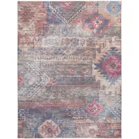 Photo of Blue and Red Geometric Power Loom Distressed Washable Area Rug